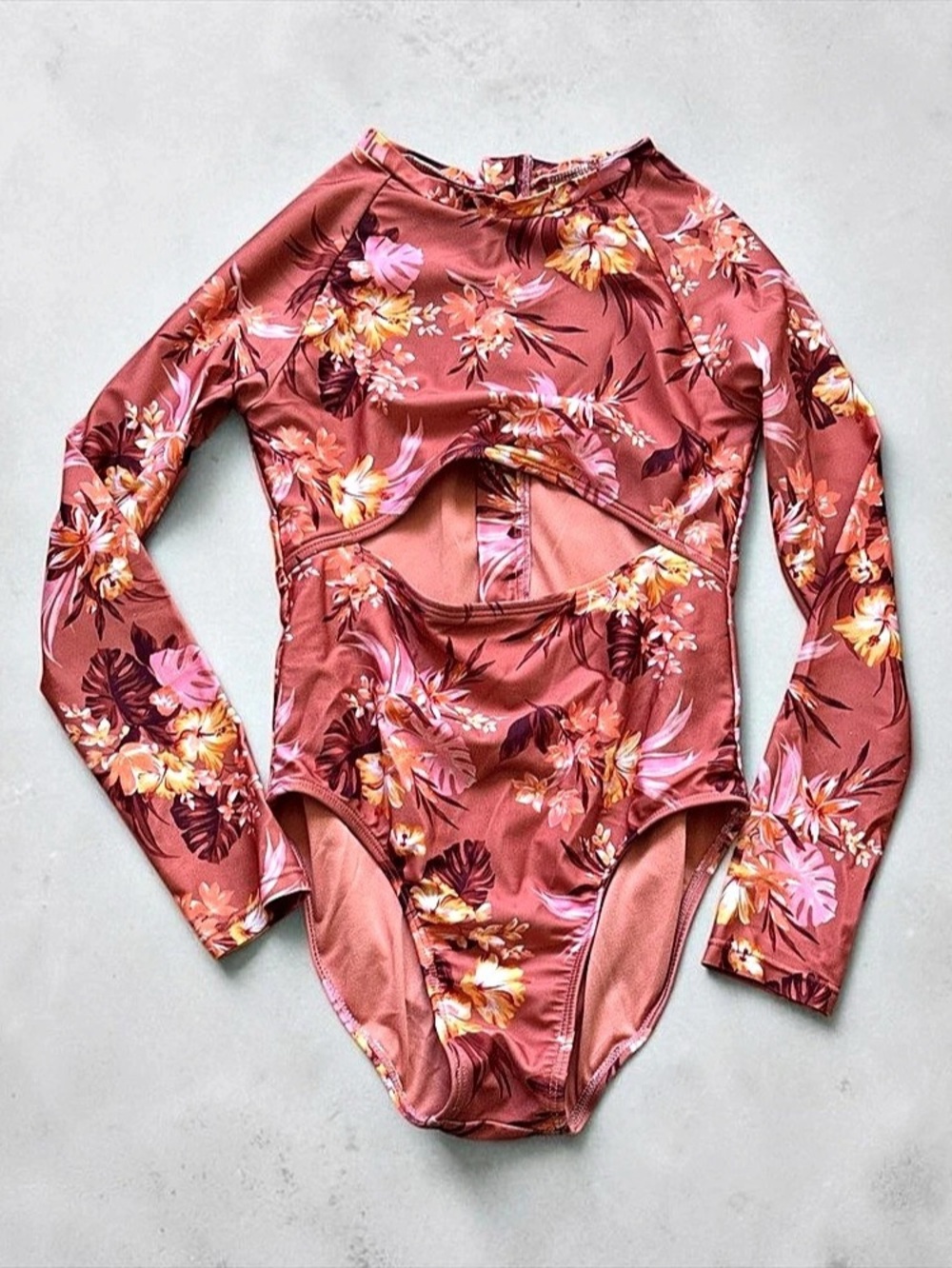 Floral Long Sleeve One-Piece in Pink